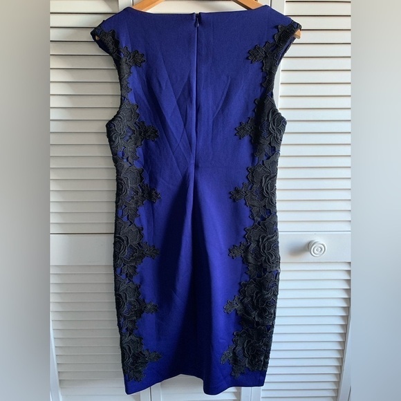 Carmen Marc Valvo Blue Cocktail Party Dress Black Lace Accents Size 4 - Picture 4 of 8